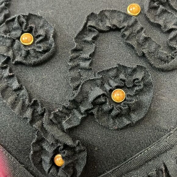 CL Carol Little Dress Sz 6 Black Wool Scoop Neck Long Sleeve Gem Stone Fringe - Picture 6 of 14